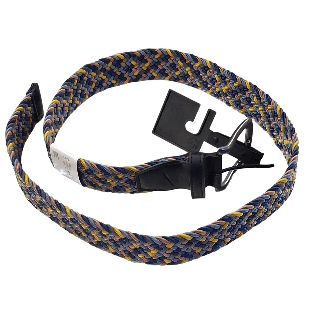 Nike Mens Braided Stretch Belt Blue Yellow Tan Woven Golf Belt Small 30-32 NEW